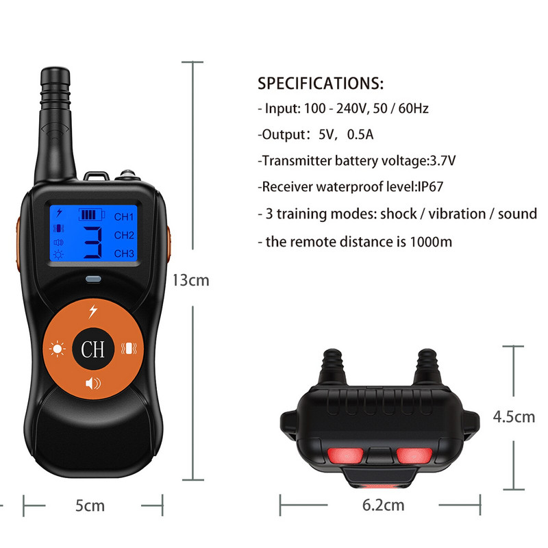Απομακρυσμένο αδιάβροχο επαναφορτιζόμενο κολάρο για σκύλους με οθόνη LCD ηλεκτρικό κολάρο για σκύλους Ηλεκτρικό κολάρο εκπαίδευσης σκύλων για