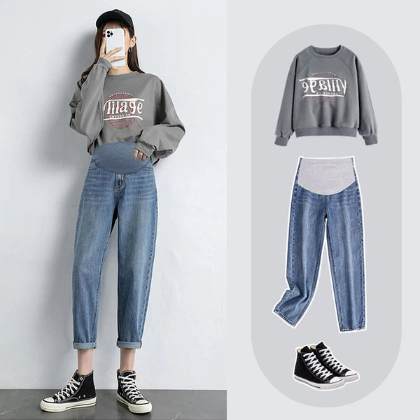 Ženske ležerne traperice za trudnice visokog struka