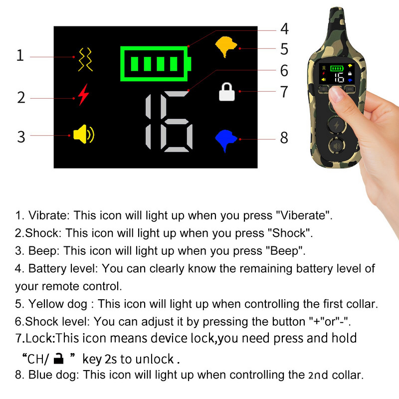 600M elektriline koerte treeningkaelarihm, veekindel, taaslaetav lemmiklooma haukumisvastane kaelarihm elektrišokeerija kamuflaaživärv