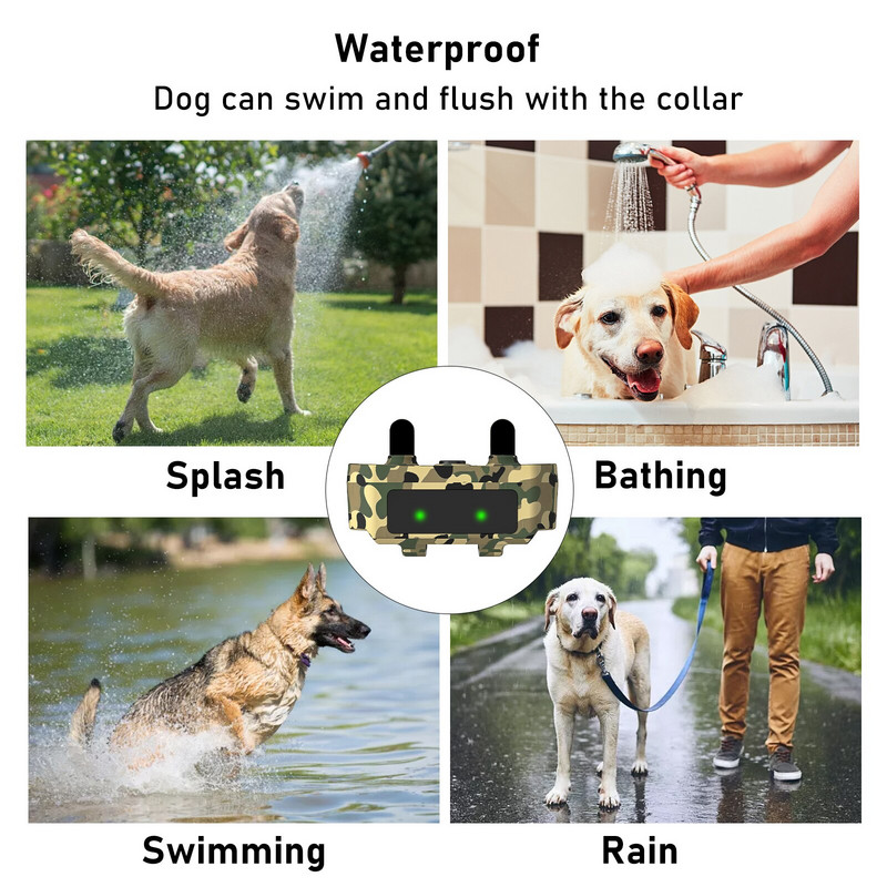 600M elektriline koerte treeningkaelarihm, veekindel, taaslaetav lemmiklooma haukumisvastane kaelarihm elektrišokeerija kamuflaaživärv