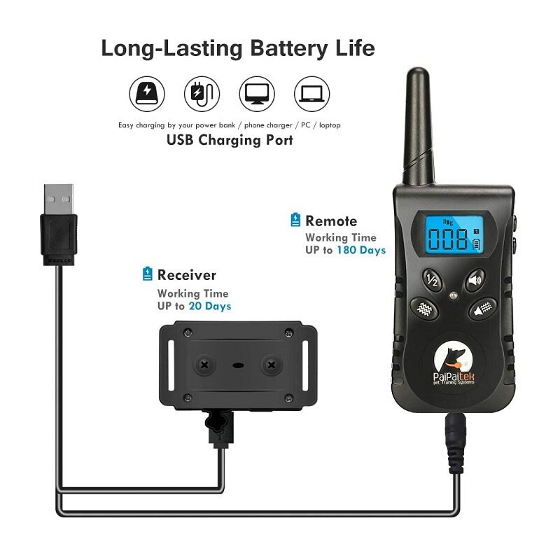 Zgarda de dresaj pentru câini fără șoc, cu telecomandă, pentru 1/2 câini, impermeabilă, reîncărcabilă și distanță de până la 1600 de metri.