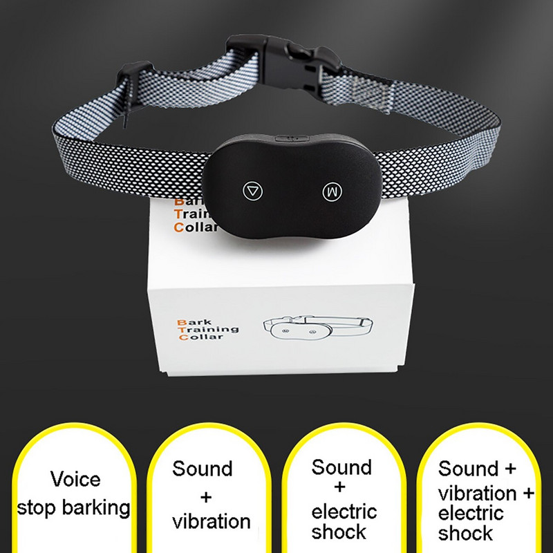 Κολάρο γαβγίσματος σκύλου Έξυπνο κολάρο κατά του φλοιού σκύλου Ρυθμιζόμενο κολάρο διακοπής γαβγίσματος σκύλου Συσκευή ελέγχου ηλεκτρικού σοκ Δόνησης Ηχητικό σήμα