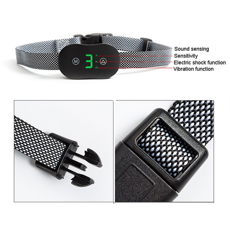 Κολάρο γαβγίσματος σκύλου Έξυπνο κολάρο κατά του φλοιού σκύλου Ρυθμιζόμενο κολάρο διακοπής γαβγίσματος σκύλου Συσκευή ελέγχου ηλεκτρικού σοκ Δόνησης Ηχητικό σήμα