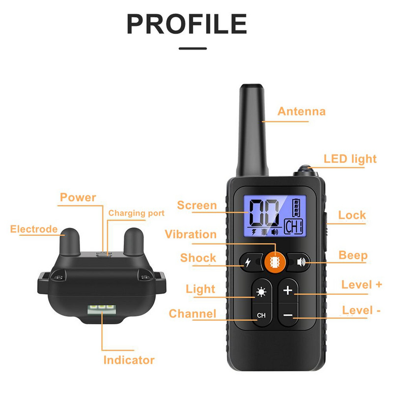Εργοστασιακή άμεση τροφοδοσία κατοικίδιου Τηλεχειριστήριο εκπαιδευτή σκύλων ηλεκτροπληξία αδιάβροχο κολάρο κατά του φλοιού 4 λειτουργίες εκπαίδευσης σκύλων