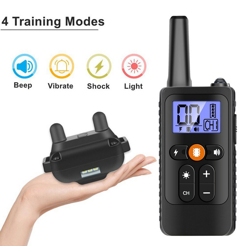 Εργοστασιακή άμεση τροφοδοσία κατοικίδιου Τηλεχειριστήριο εκπαιδευτή σκύλων ηλεκτροπληξία αδιάβροχο κολάρο κατά του φλοιού 4 λειτουργίες εκπαίδευσης σκύλων