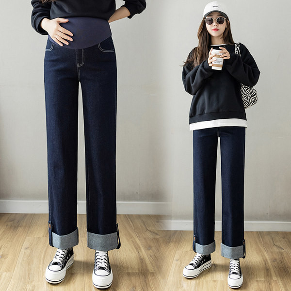 Casual τζιν εγκυμοσύνης με φαρδύ μπατζάκι και ψηλή μέση