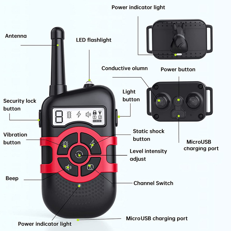 Περιλαίμιο εκπαίδευσης σκύλων εξ αποστάσεως Ηλεκτρονικά κολάρα αδιάβροχης επαναφορτιζόμενης μπαταρίας έως 1000 πόδια Εύρος ελέγχου