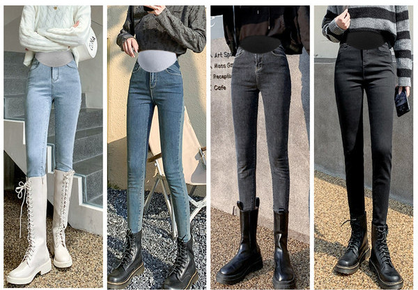 Dámske džínsy s vysokým pásom a vreckami pre tehotné ženy