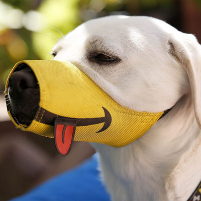 Koera koon naeratava näo koon pehme hingava õhkvõrguga nailonist haukumisvastase närimisvastase reguleeritava koera suukattega