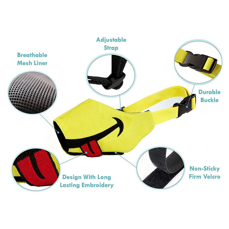 Koera koon naeratava näo koon pehme hingava õhkvõrguga nailonist haukumisvastase närimisvastase reguleeritava koera suukattega