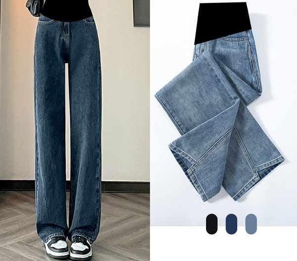 Naiste laia säärega teksased kõrge vöökohaga rasedatele