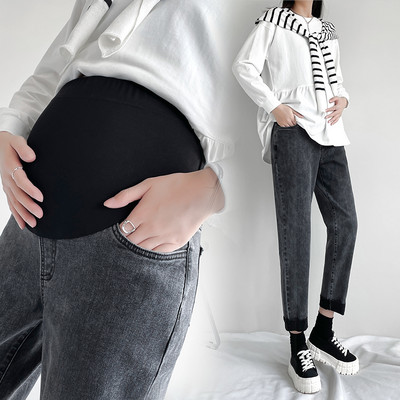 Módne tehotenské džínsy s vysokým pásom a vreckami