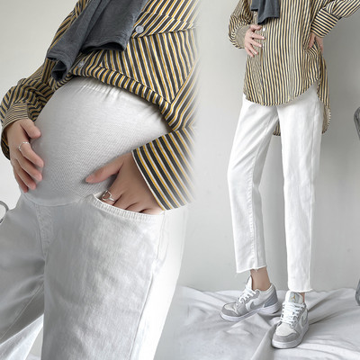 Módne tehotenské džínsy s vysokým pásom a vreckami