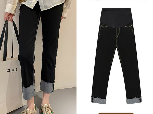 Kevadsügis naiste kõrge vöökohaga rasedate teksad