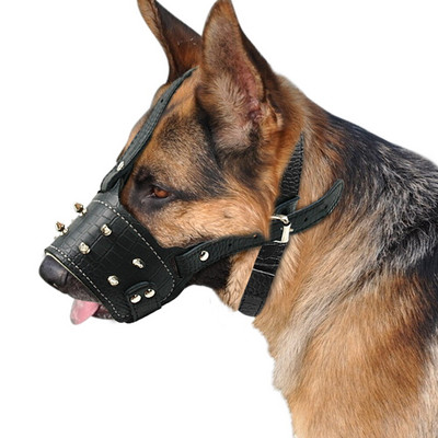 Bottă din piele pentru câini de talie medie, Pitbull, botniță reglabilă cu țepi, anti lătrat, capac pentru gură pentru câine, accesorii pentru animale de companie mosc