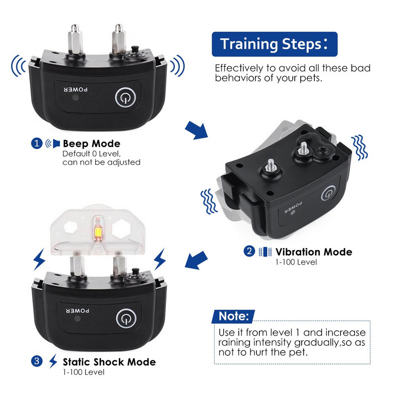Kaugjuhtimispuldiga koera treeningkaelarihm laetav koera elektriline kaelarihm haukumisvastane veekindel kaugjuhtimispult koerakaelarihm lemmikloomatreener