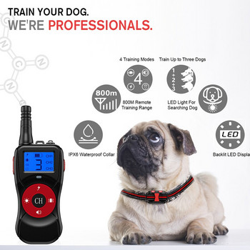Електрически нашийник за обучение на кучета 800M Дистанционно управление за домашни любимци Водоустойчив акумулаторен LCD дисплей 2500 Ft Pet Bark Stopper Звуков сигнал Вибрация