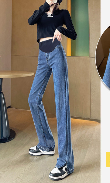 Τζιν εγκυμοσύνης άνοιξη-φθινόπωρο με ψηλόμεσο και σκίσιμο στα πόδια