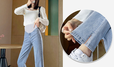 Τζιν εγκυμοσύνης άνοιξη-φθινόπωρο με ψηλόμεσο και σκίσιμο στα πόδια