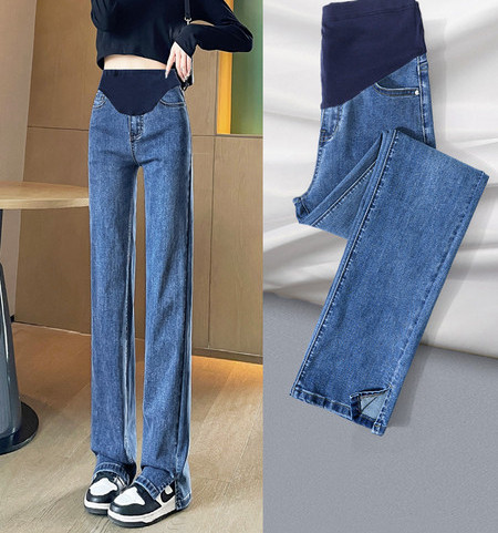 Τζιν εγκυμοσύνης άνοιξη-φθινόπωρο με ψηλόμεσο και σκίσιμο στα πόδια