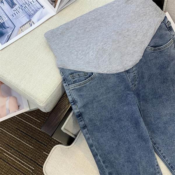 Uue mudeli naiste kõrge vöökohaga rasedate teksad