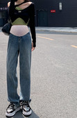 Blugi casual de damă, cu talie înaltă, cu picioare drepte