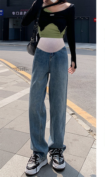 Blugi casual de damă, cu talie înaltă, cu picioare drepte