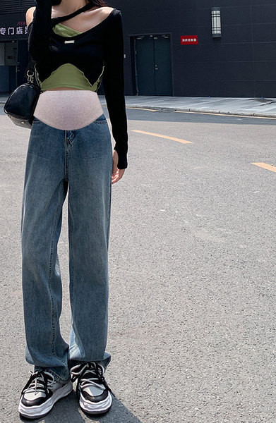 Blugi casual de damă, cu talie înaltă, cu picioare drepte