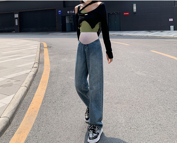 Blugi casual de damă, cu talie înaltă, cu picioare drepte