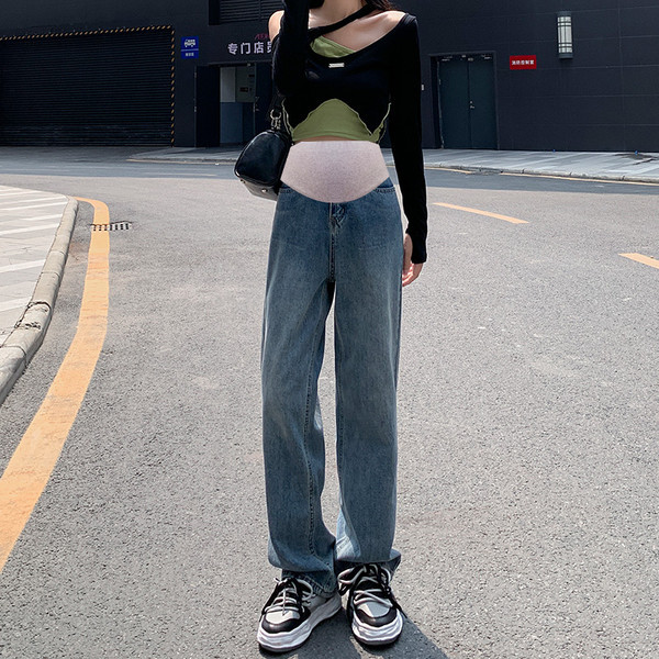 Blugi casual de damă, cu talie înaltă, cu picioare drepte