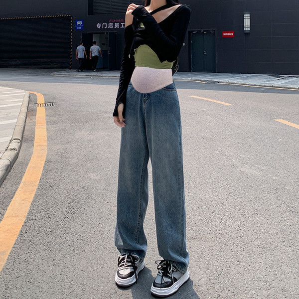 Blugi casual de damă, cu talie înaltă, cu picioare drepte