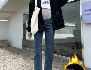 Įprasti džinsai aukštu liemeniu nėščiosioms