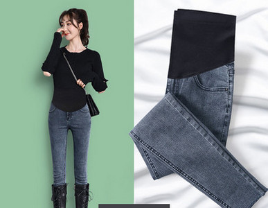 Casual γυναικείο τζιν εγκυμοσύνης με ελαστικό ψηλόμεσο