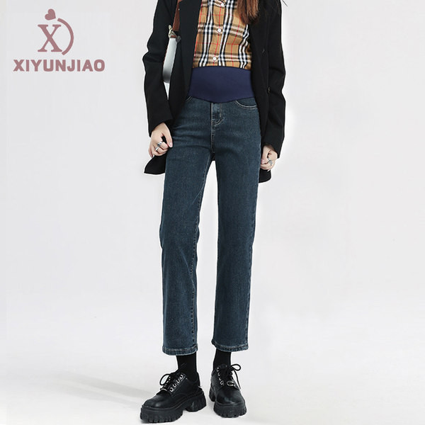 Μοντέρνο γυναικείο τζιν με ψηλόμεσο - μαύρο και μπλε χρώμα