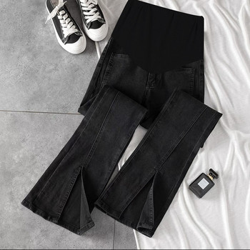 Модерни дамски дънки с цепки -черен и син цвят
