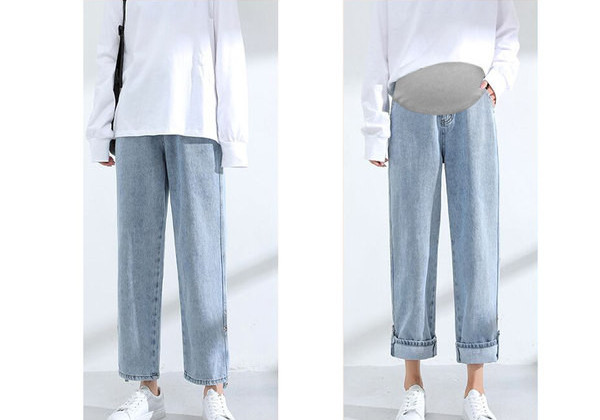 Rasedate naiste teksapükste puhas mudel - nööpidega