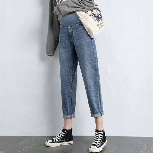 Dámske džínsy so širokými nohavicami - vysoký pás pre tehotné ženy