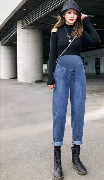 Дамски дънки с висока талия- и джоб за бременни жени