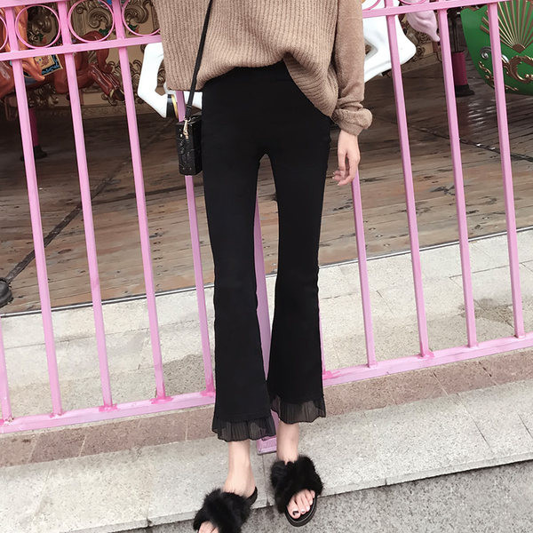 Pantaloni negri de maternitate la modă pentru femei