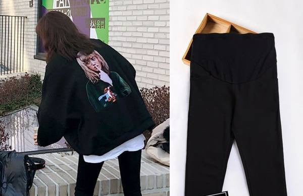 Μοντέρνο ψηλόμεσο κολάν εγκυμοσύνης για γυναίκες - μαύρο χρώμα