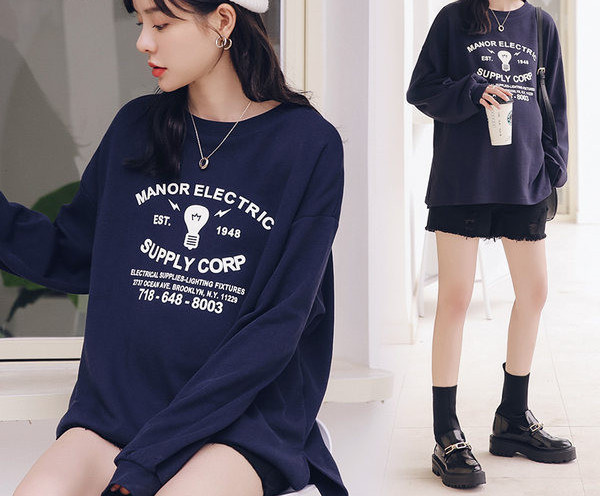 Vabaaja naiste pluus trükiga - sinine ja sinine värv