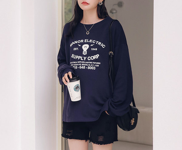 Vabaaja naiste pluus trükiga - sinine ja sinine värv