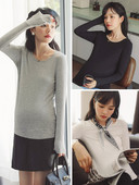 Puhas rasedate pluusi mudel pikkade varrukatega ja ovaalse kaelusega