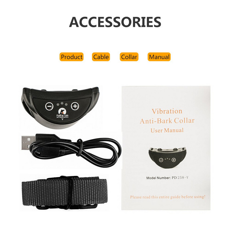 Koera haukumisvastane seade Lemmiklooma vibratsiooni treeniv kaelarihm Laetav ilma staatilise põrutuseta haukumise kaelarihm Koera kontrolli veekindel koera kaelarihm