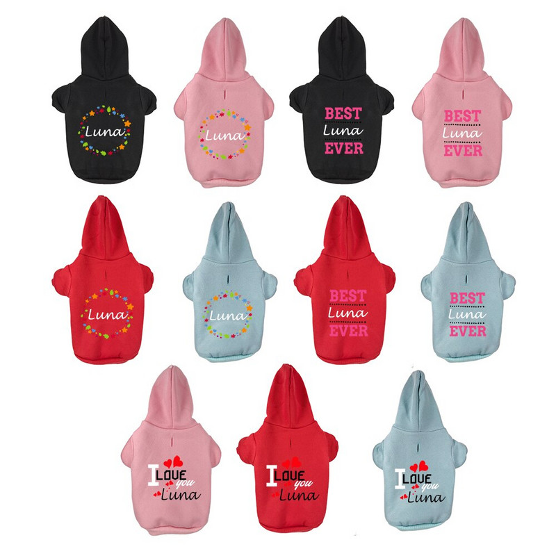 Egyedi névre szóló kutyapulcsi, személyre szabott kisállatruhák Love French Bulldog kölyökkutya pamut téli macskaruházat kis kutyának