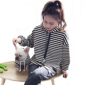 Ριγέ οικογενειακό κοστούμι σκύλου και ιδιοκτήτριας που ταιριάζουν με κουκούλες σκύλου Ζεστό βελούδινο φούτερ Χειμερινά ρούχα για σκύλους για μεσαίου μεγέθους σκύλους