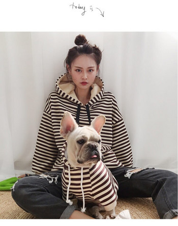 Ριγέ οικογενειακό κοστούμι σκύλου και ιδιοκτήτριας που ταιριάζουν με κουκούλες σκύλου Ζεστό βελούδινο φούτερ Χειμερινά ρούχα για σκύλους για μεσαίου μεγέθους σκύλους