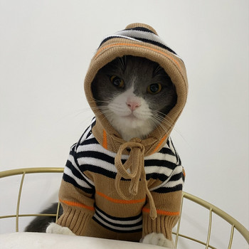 Χειμερινό πουλόβερ για κατοικίδια Πολυτελή ρούχα για σκύλους πλεκτά γαλλικά μπουλντόγκ Μικρά μεσαία σκυλιά με ριγέ φούτερ με κουκούλα Σχεδιαστής γάτες με κουκούλα για κουτάβι