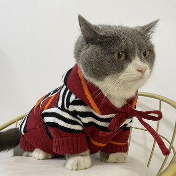 Χειμερινό πουλόβερ για κατοικίδια Πολυτελή ρούχα για σκύλους πλεκτά γαλλικά μπουλντόγκ Μικρά μεσαία σκυλιά με ριγέ φούτερ με κουκούλα Σχεδιαστής γάτες με κουκούλα για κουτάβι