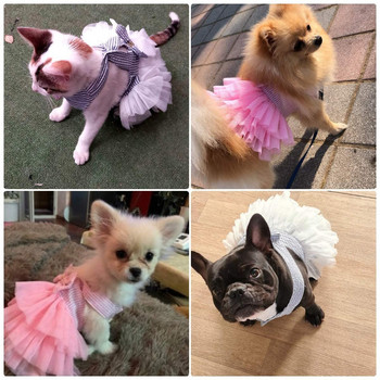 Нови рокли на принцеса за кученце Рокля с възел с лък, пола за домашни любимци Мрежести летни рокли на принцеса за кученца за малки и средни котки